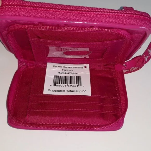 With Tag Vera Bradley On The Square bright fuchsia wristlet - Picture 2 of 9
